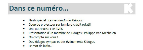 Kidogos - Table des matières KN12