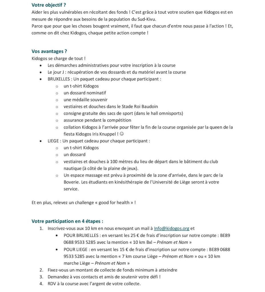 Run for Kidogos - 10 km Bxl et 7km de Liège2cut